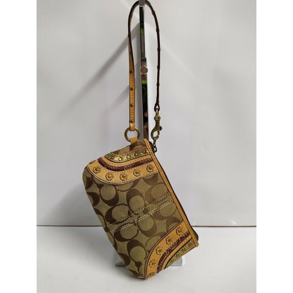 Coach Set of 3 Bags - Soho Brown Signature Canvas Stitched Grommet Studded Hobo - Picture 5 of 12